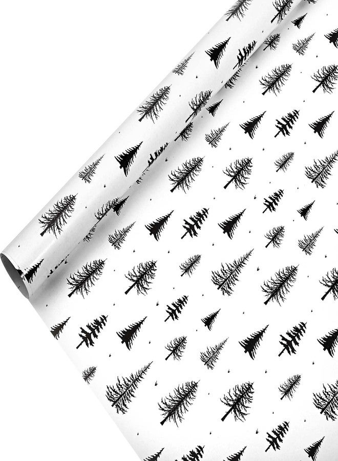 Bolsome Christmas Tree Wrapping Paper -Mini Roll- 17 Inch x 32.8Ft Black White Xmas Tree Patterned Gift Wrap Paper for Winter Holidays Christmas Party DIY Craft Supplies - Image 1